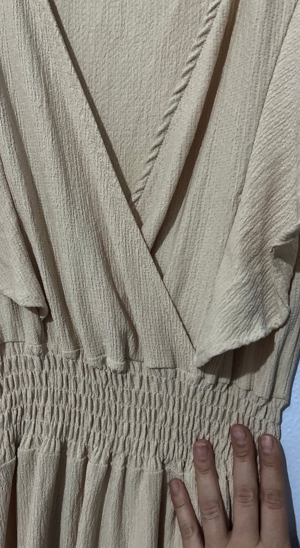 Bej Keten Bohem Uzun Elbise - Görsel 5