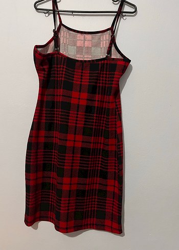 Kırmızı Kareli Halter Yaka Mini Elbise - Görsel 2