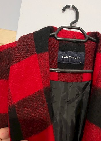 LCW Kırmızı Ekose Düğmeli Midi Kadın Kaban - Görsel 2