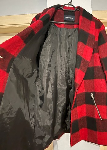 LCW Kırmızı Ekose Düğmeli Midi Kadın Kaban - Görsel 5