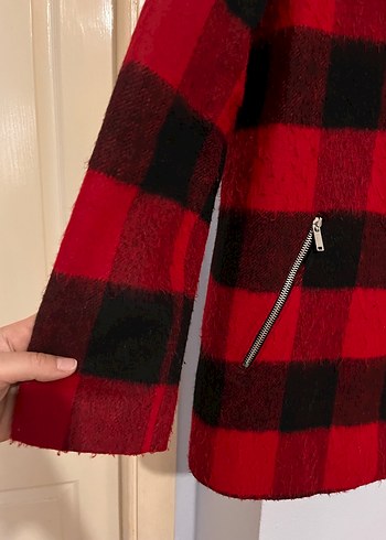 LCW Kırmızı Ekose Düğmeli Midi Kadın Kaban - Görsel 3