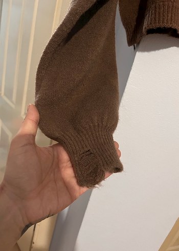 2parça Kahverengi Örgü Salaş Kadın Kazak - Görsel 5