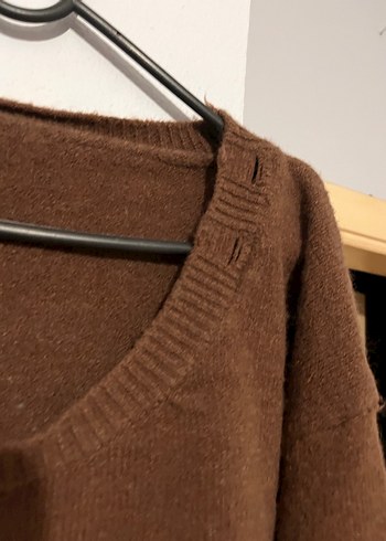 2parça Kahverengi Örgü Salaş Kadın Kazak - Görsel 7