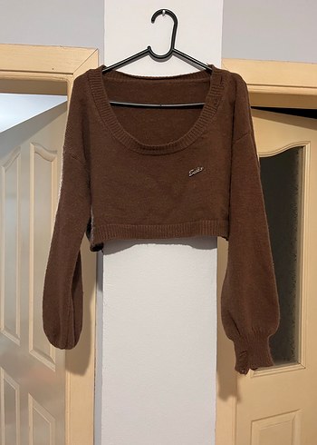 2parça Kahverengi Örgü Salaş Kadın Kazak - Görsel 3