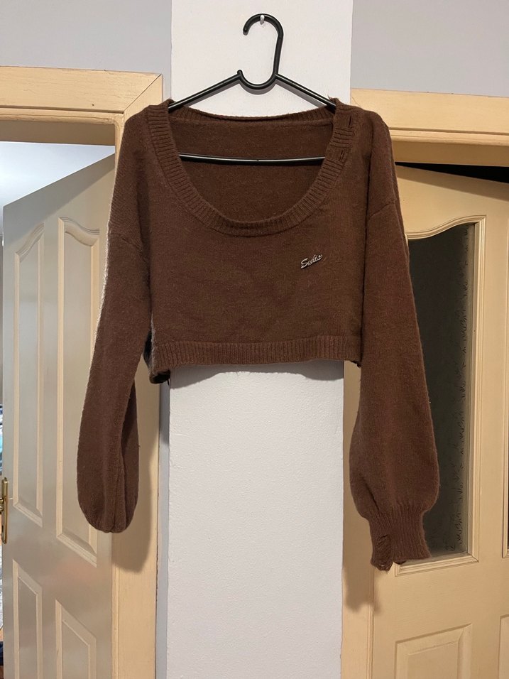 2parça Kahverengi Örgü Salaş Kadın Kazak - Görsel 3