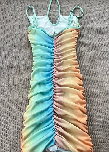 Drapeli Çok Renkli Bohem Mini Elbise - Görsel 2