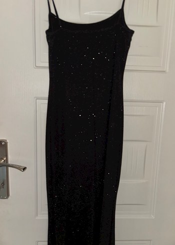 Siyah Uzun Simli İnce Askılı Elbise - Görsel 3