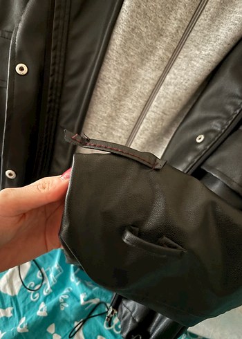 Gri Deri Fermuarlı Kadın Ceket - Görsel 4