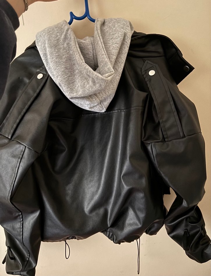 Gri Deri Fermuarlı Kadın Ceket - Görsel 2