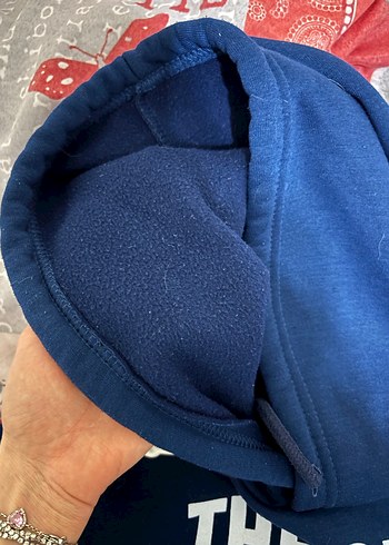 Kapüşonlu Mavi Baskılı Kadın Crop Sweatshirt - Görsel 2