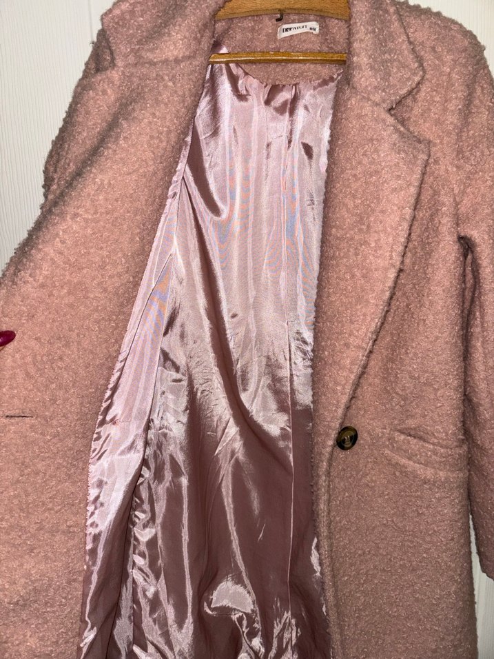 Düğmeli Pembe Midi Kadın Kaban - Görsel 2