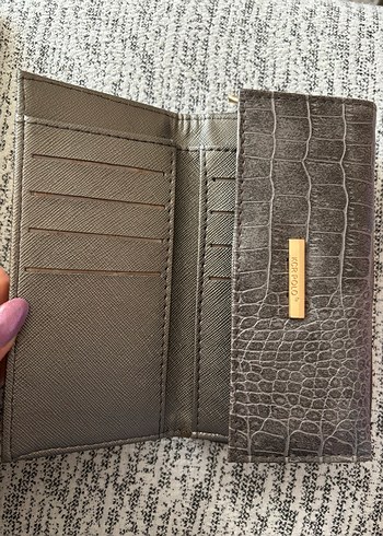 Gri Deri Yılan Desenli Fermuarlı Kadın Cüzdanı - Görsel 2