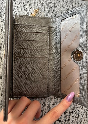 Gri Deri Yılan Desenli Fermuarlı Kadın Cüzdanı - Görsel 3