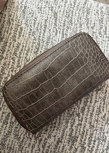 Gri Deri Yılan Desenli Fermuarlı Kadın Cüzdanı - Görsel 6
