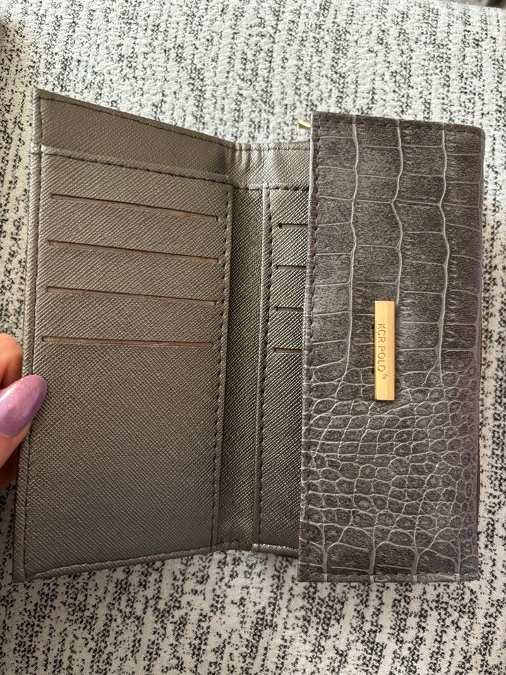 Gri Deri Yılan Desenli Fermuarlı Kadın Cüzdanı - Görsel 2