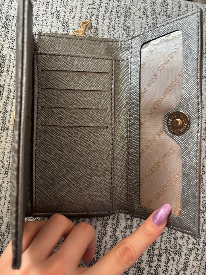 Gri Deri Yılan Desenli Fermuarlı Kadın Cüzdanı - Görsel 3