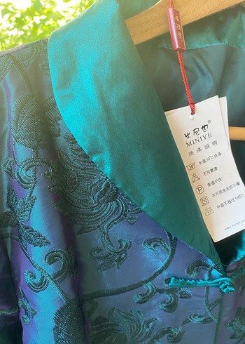 Kadın Mavi Yeşil İpek Uzun Kol Ceket - Görsel 8