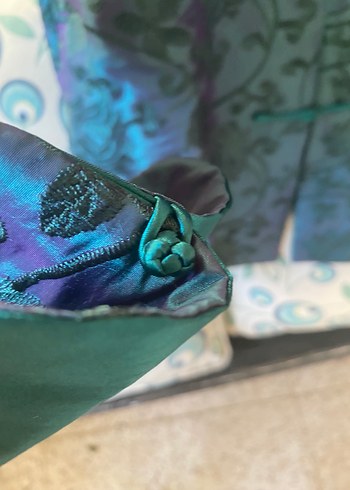 Kadın Mavi Yeşil İpek Uzun Kol Ceket - Görsel 6