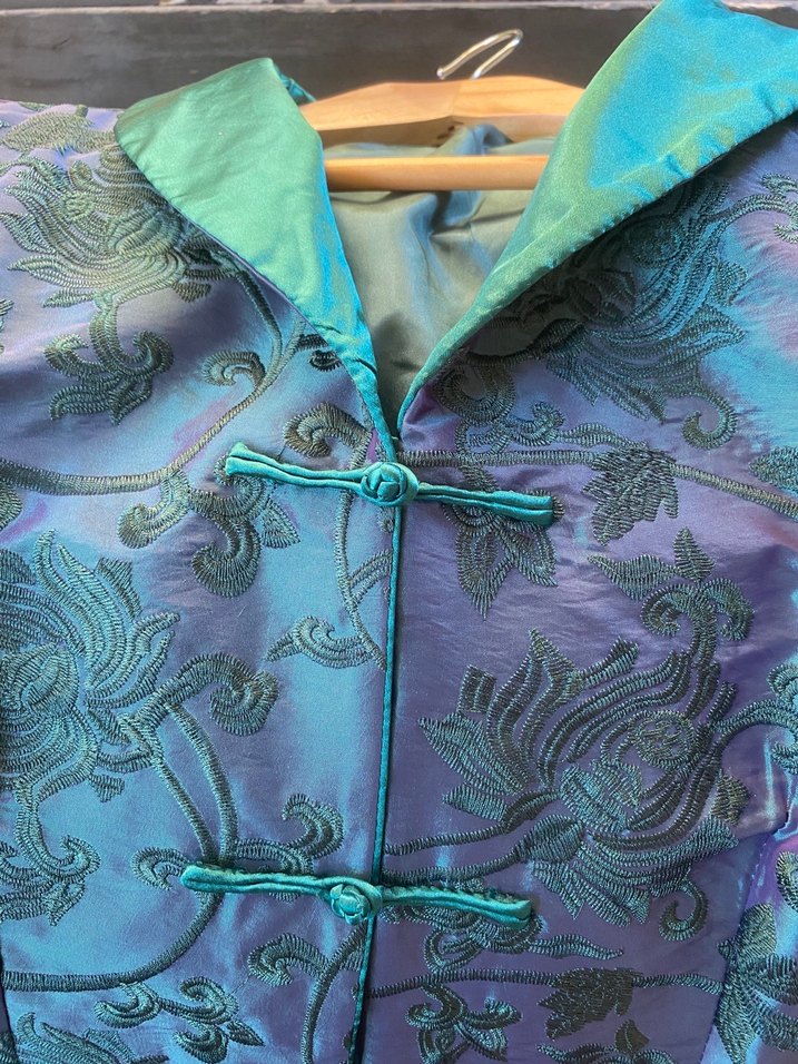 Kadın Mavi Yeşil İpek Uzun Kol Ceket - Görsel 4