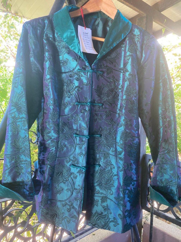 Kadın Mavi Yeşil İpek Uzun Kol Ceket - Görsel 2