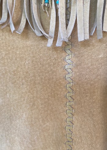 Bej Süet Püsküllü Kadın Meşin Deri Ceket - Görsel 10