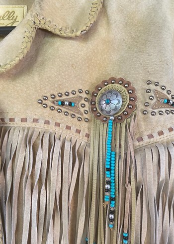 Bej Süet Püsküllü Kadın Meşin Deri Ceket - Görsel 8