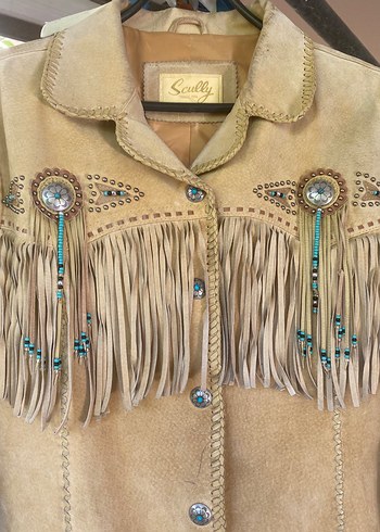 Bej Süet Püsküllü Kadın Meşin Deri Ceket - Görsel 7