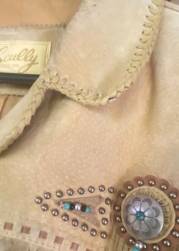 Bej Süet Püsküllü Kadın Meşin Deri Ceket - Görsel 9