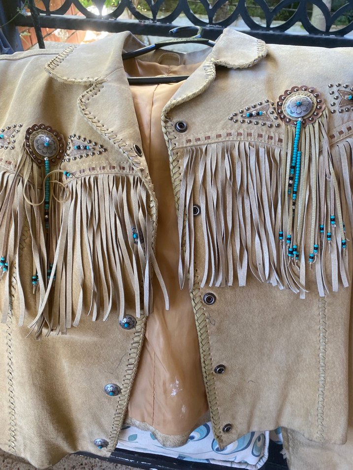 Bej Süet Püsküllü Kadın Meşin Deri Ceket - Görsel 5