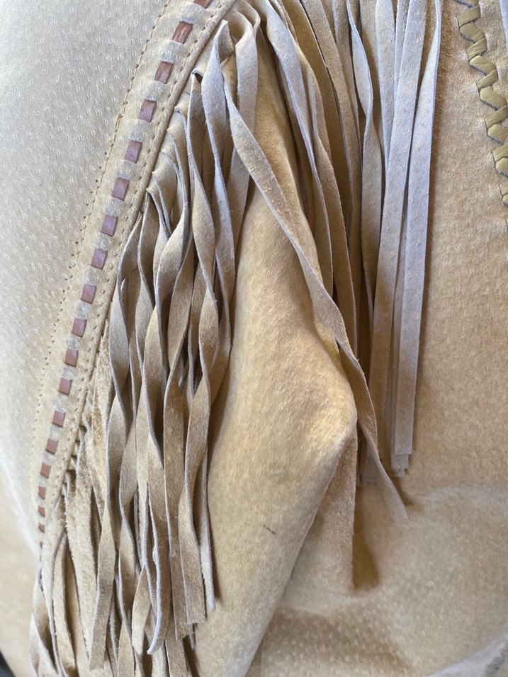 Bej Süet Püsküllü Kadın Meşin Deri Ceket - Görsel 2