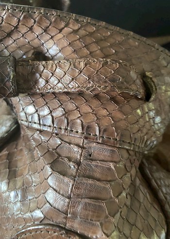 Kahverengi Yılan Derisi Deri Kadın Çanta - Görsel 5
