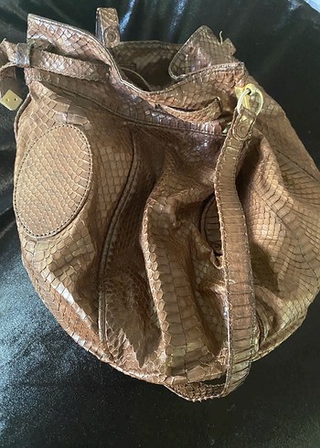 Kahverengi Yılan Derisi Deri Kadın Çanta - Görsel 2
