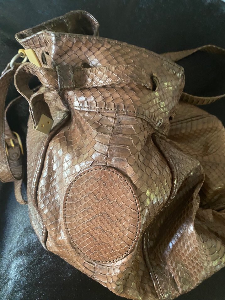 Kahverengi Yılan Derisi Deri Kadın Çanta - Görsel 3
