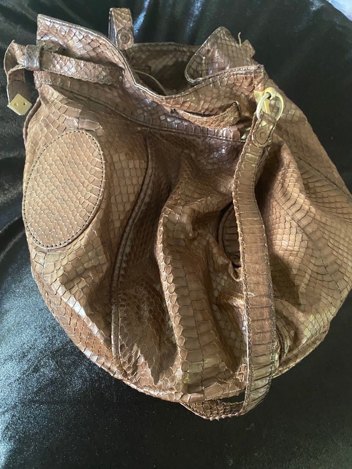 Kahverengi Yılan Derisi Deri Kadın Çanta - Görsel 2