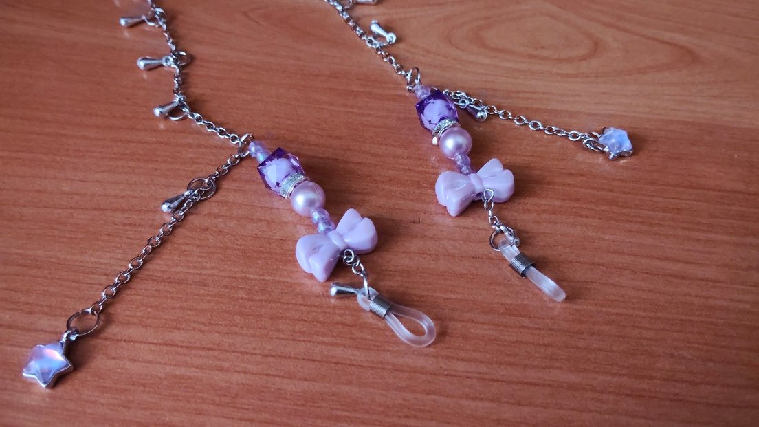 Mor Pastel Gözlük Zinciri el yapımı - Görsel 3