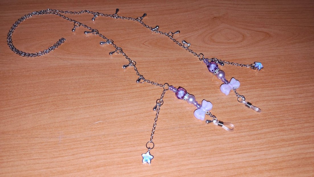 Mor Pastel Gözlük Zinciri el yapımı - Görsel 4