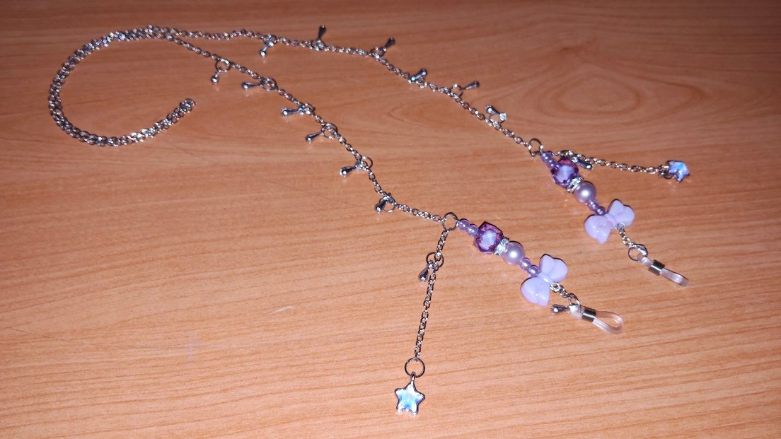 Mor Pastel Gözlük Zinciri el yapımı - Görsel 2