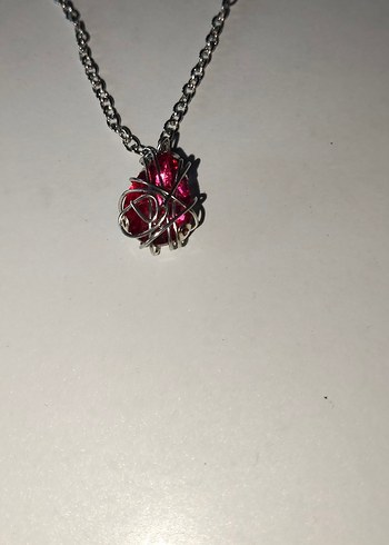 Bohem Zincir Detaylı Koyu pembe Kolye - Görsel 3