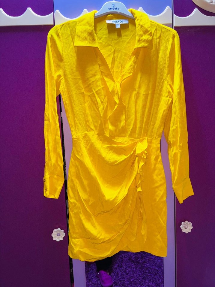 İpekyol Sarı Parlak Midi Kadın Elbise - Görsel 3