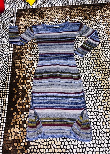 Uzun Kollu Bohem Desenli Triko Elbise - Görsel 2