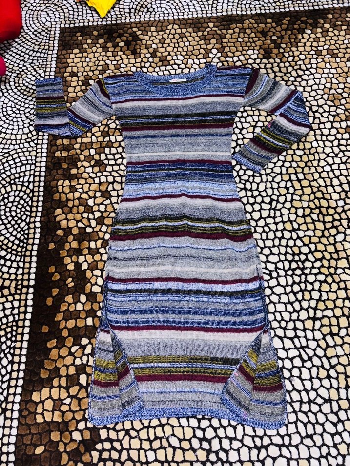 Uzun Kollu Bohem Desenli Triko Elbise - Görsel 2