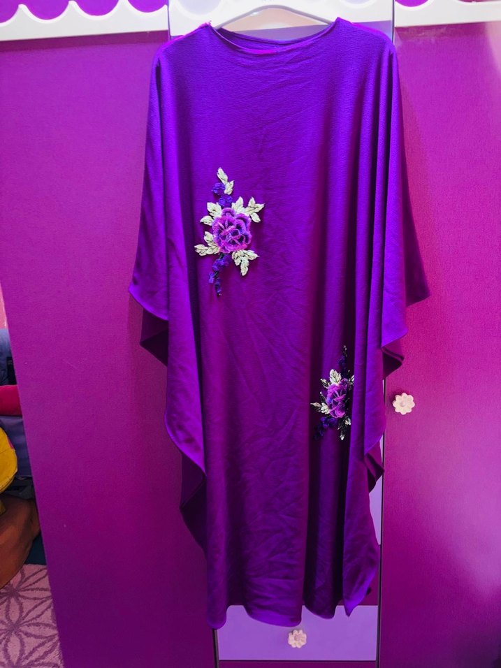 Mor Nakışlı Bohem Kadın Uzun Elbise - Görsel 5