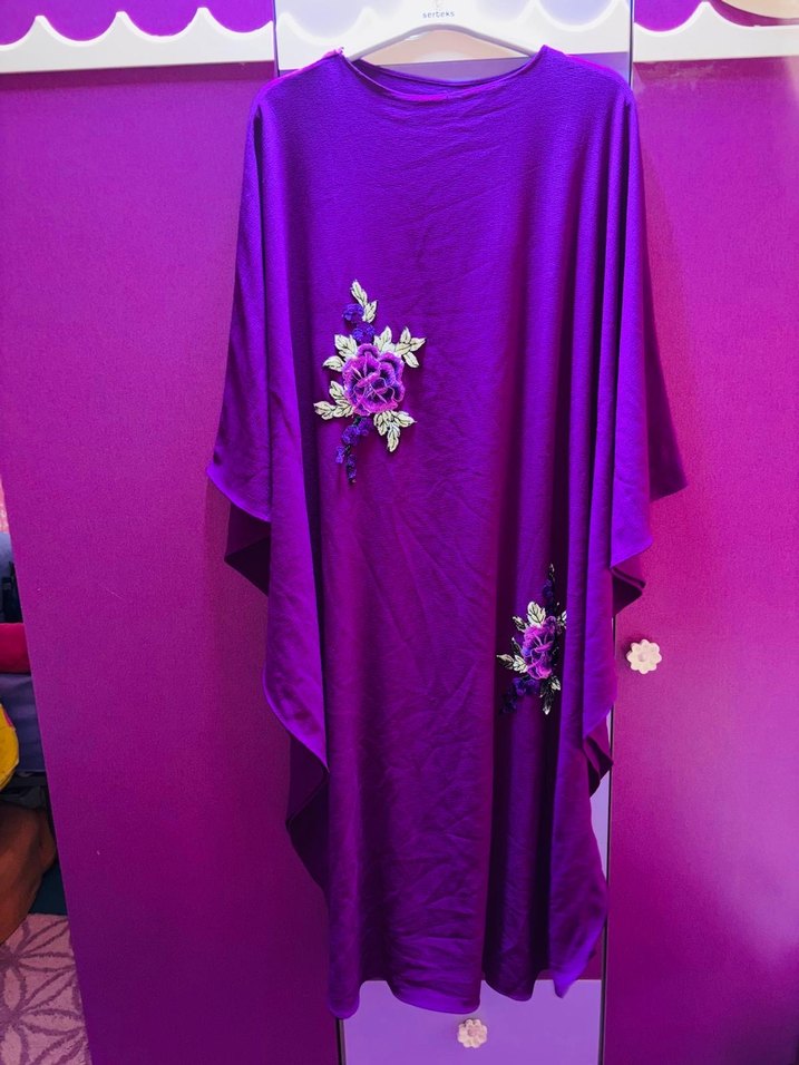 Mor Nakışlı Bohem Kadın Uzun Elbise - Görsel 3