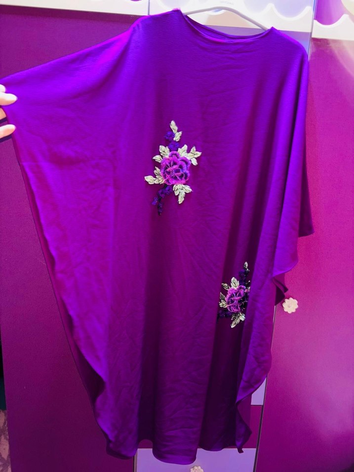Mor Nakışlı Bohem Kadın Uzun Elbise - Görsel 2