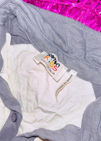 Kız Çocuk Gri-Beyaz Uzun Kollu Pamuklu Tişört - Görsel 3