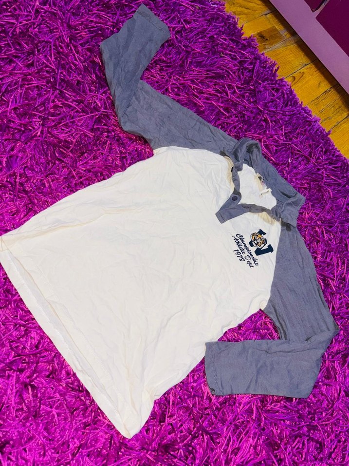 Kız Çocuk Gri-Beyaz Uzun Kollu Pamuklu Tişört - Görsel 2