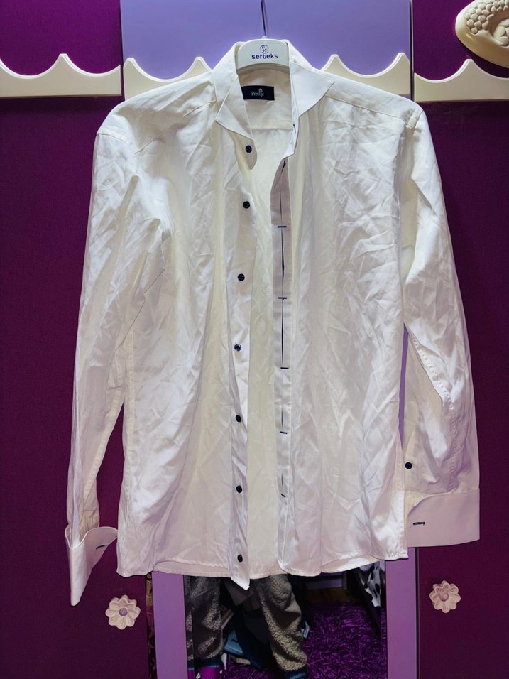 Düğmeli Beyaz Erkek Gömlek - Görsel 2