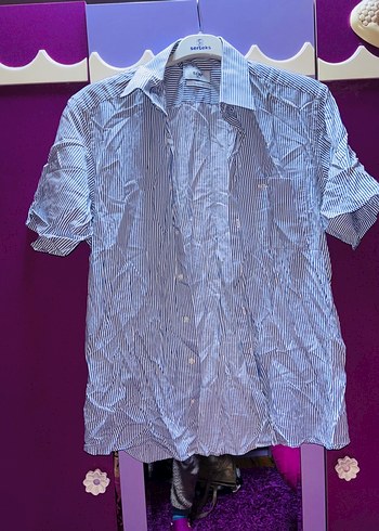 Gri Keten Düğmeli Kısa Kollu Erkek Gömlek - Görsel 2