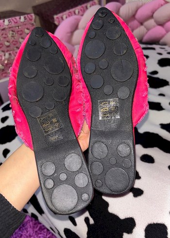 Vintage Pembe İşlemeli Boncuklu Kadın Dolgu Topuk Terlik - Görsel 4