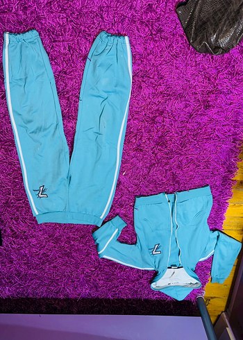 Kızlar için Mavi Fermuarlı Kapüşonlu Eşofman Takımı - Görsel 3